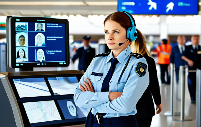 항공보안관리사 보안 스캐닝 실무 - The Vigilant Observer**
"A fully clothed, focused female airport security agent in professional uni...