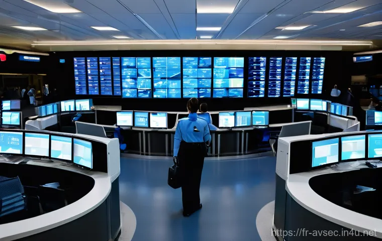 항공보안관리사와 항공보안 체계 이해 - **Prompt 1: The Orchestration Hub of Airport Security**
A wide-angle, cinematic shot of a modern...