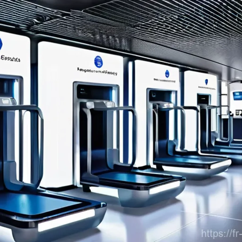 항공보안관리사와 TSA 기준 이해 - **Prompt**: A high-tech, brightly lit airport security checkpoint in a European hub like Paris Charl...