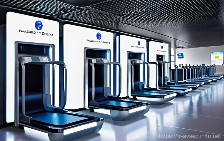 항공보안관리사와 TSA 기준 이해 - **Prompt**: A high-tech, brightly lit airport security checkpoint in a European hub like Paris Charl...