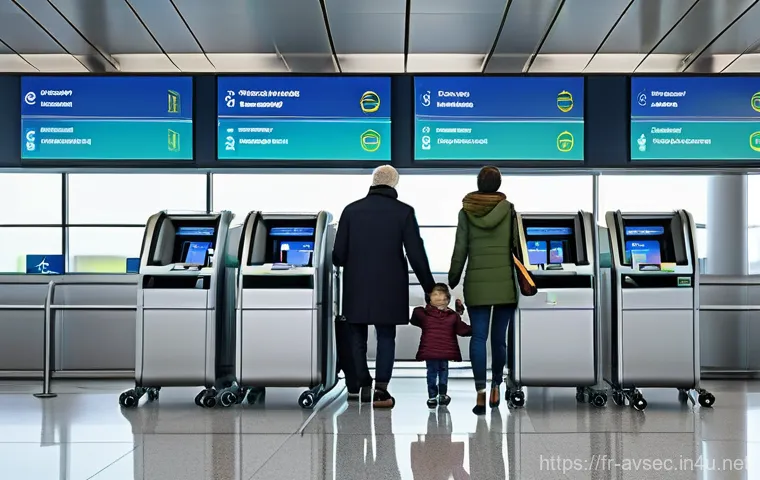 항공보안관리사와 TSA 기준 이해 - **Prompt**: A high-tech, brightly lit airport security checkpoint in a European hub like Paris Charl...