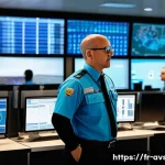 항공보안관리사 실무 강의 추천 - A professional airport security manager coordinating a diverse team in a modern airport control room...