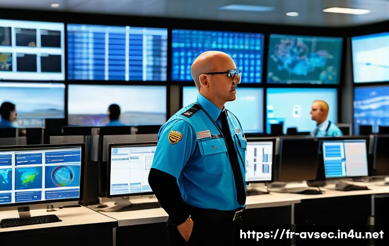 항공보안관리사 실무 강의 추천 - A professional airport security manager coordinating a diverse team in a modern airport control room...
