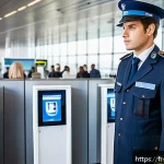 항공보안관리사 취업에 유리한 자격증 - A professional airport security officer operating advanced biometric access control systems and RFID...