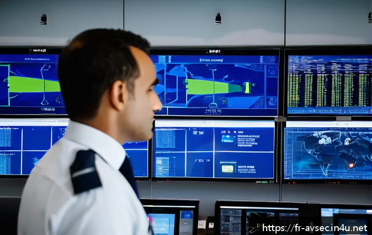 항공보안관리사 연봉 수준 비교 - A professional French aviation security expert working in a modern Paris airport control room, surro...