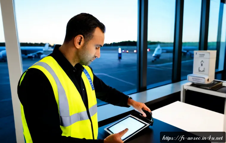 항공보안관리사 실무 체크리스트 - Photorealistic French airport security operations office, experienced aviation security manager in a...